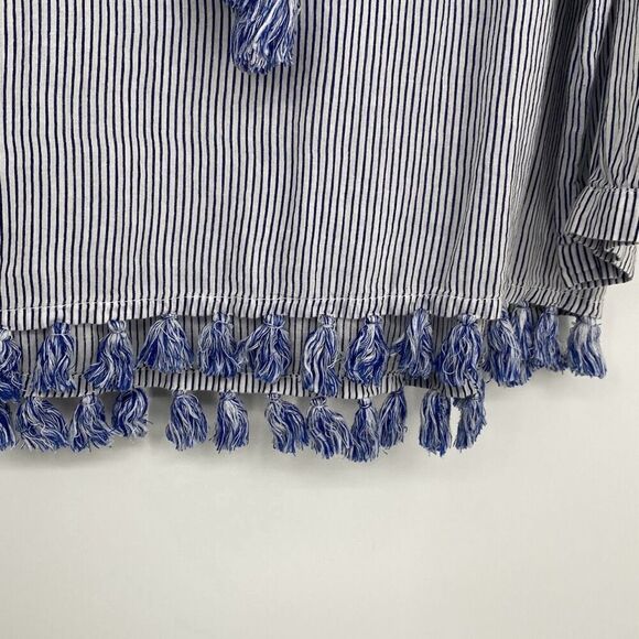 Roller rabbit Navy Pinstriped boho peasant blouse top Hand embroidered 100% Cott - Picture 7 of 14